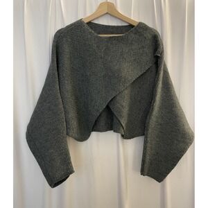 Women's Shrug Crop Top Shawl Cape Knit Long Sleeve Sweater Loose Sm-Med Pullover